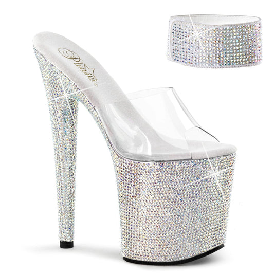 BEJEWELED-812RS Clear/Silver Multi Rhinestones Platform Sandal Pleaser US Size (Women's): 5