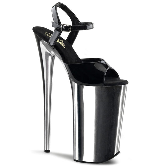 BEYOND-009 Black/Silver Chrome Platform Sandal Pleaser US Size (Women's): 5