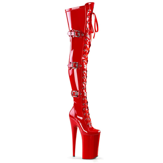 BEYOND-3028 Red Stretch Patent/Red Boot Pleaser US Size (Women's): 5