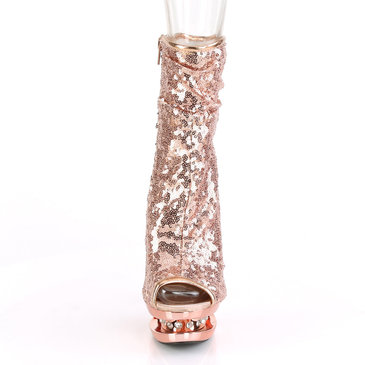 BLONDIE-R-1008 Rose Gold Sequins/Rose Gold Chrome Ankle Boot Pleaser