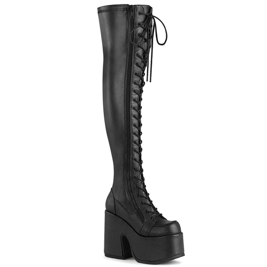 CAMEL-300 Black Stretch Vegan Leather Thigh Boot Demonia US Size (Women's): 6