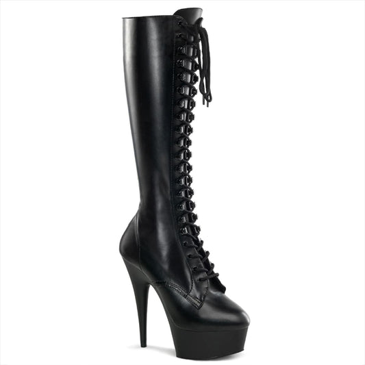 DELIGHT-2023 Black Stretch Faux Leather/Black Matte Knee Boot Pleaser US Size (Women's): 5