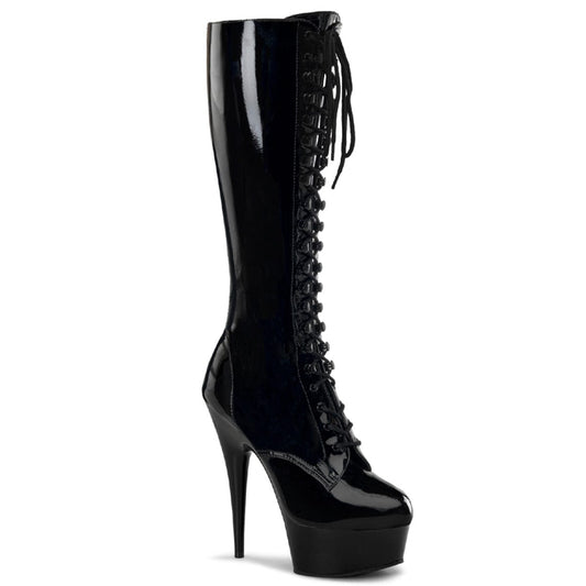 DELIGHT-2023 Black Stretch Patent/Black Knee Boot Pleaser US Size (Women's): 5