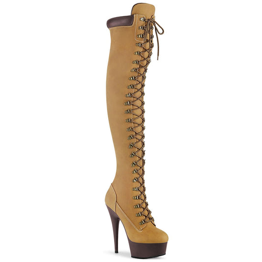 DELIGHT-3000TL Tan Nubuck Faux Leather/Dark Brown Matte Boot Pleaser US Size (Women's): 5