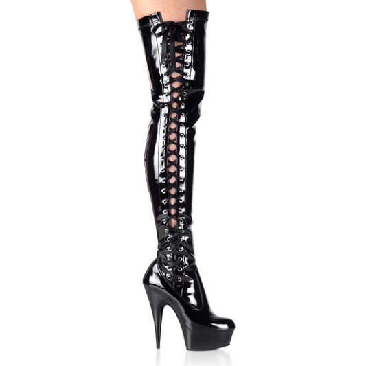 DELIGHT-3050 Black Stretch Patent/Black Thigh Boot Pleaser US Size (Women's): 5