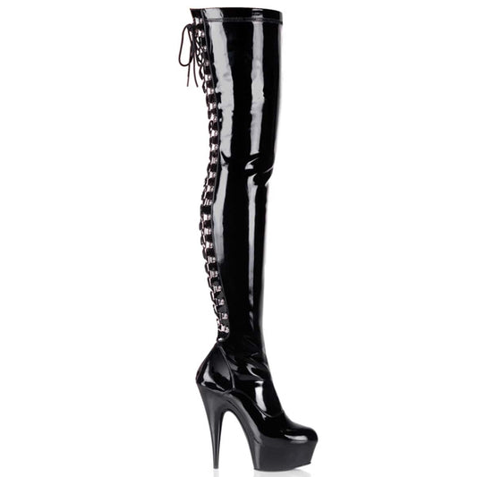 DELIGHT-3063 Black Stretch Patent/Black Thigh Boot Pleaser US Size (Women's): 5