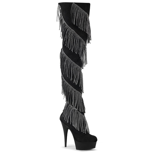 DELIGHT-3065 Black Faux Suede-Silver/Black Matte Thigh Boot Pleaser US Size (Women's): 6