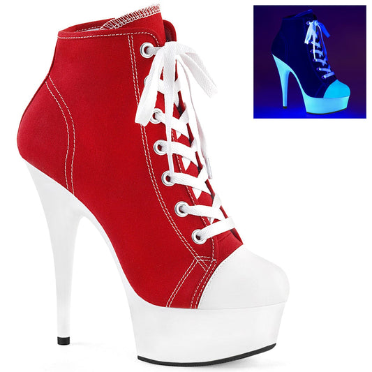 DELIGHT-600SK-02 Red Canvas/Neon White Sneaker Heels Pleaser US Size (Women's): 5