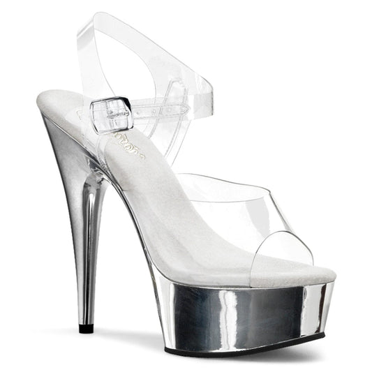 DELIGHT-608 Clear/Silver Chrome Platform Sandal Pleaser US Size (Women's): 5