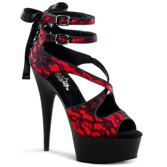 DELIGHT-678LC Red Satin-Lace/Black Matte Platform Sandal Pleaser US Size (Women's): 5