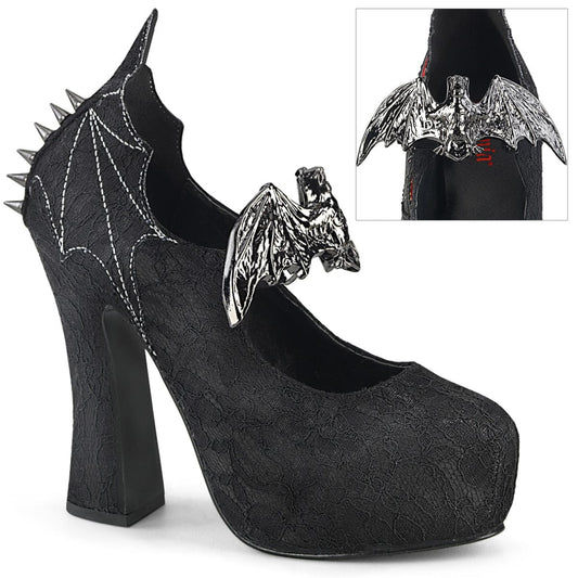 DEMON-18 Black Satin-Black Lace Mary Janes Demonia US Size (Women's): 6