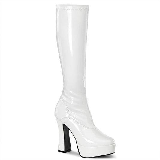 ELECTRA-2000Z White Stretch Patent Knee Boot Pleaser US Size (Women's): 6