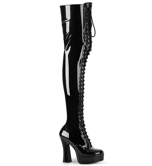 ELECTRA-3023 Black Stretch Patent/Black Thigh Boot Pleaser US Size (Women's): 6