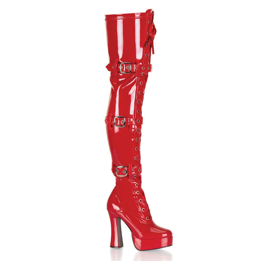 ELECTRA-3028 Red Stretch Patent Thigh Boot Pleaser US Size (Women's): 6