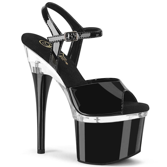 ESTEEM-709 Black Patent/Clear-Black Platform Sandal Pleaser US Size (Women's): 5