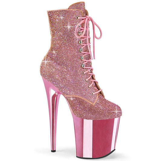 FLAMINGO-1020CHRS Baby Pink Rhinestones/Baby Pink Chrome Ankle Boot Pleaser US Size (Women's): 5