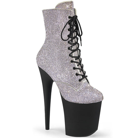 FLAMINGO-1020RS Silver Rhinestones/Black Matte Ankle Boot Pleaser US Size (Women's): 5