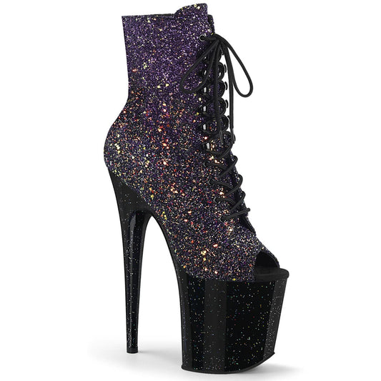 FLAMINGO-1021OMBG Purple Multi Glitter/Black Ankle Boot Pleaser US Size (Women's): 5