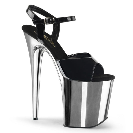 FLAMINGO-809 Black Patent/Silver Chrome Platform Sandal Pleaser US Size (Women's): 5