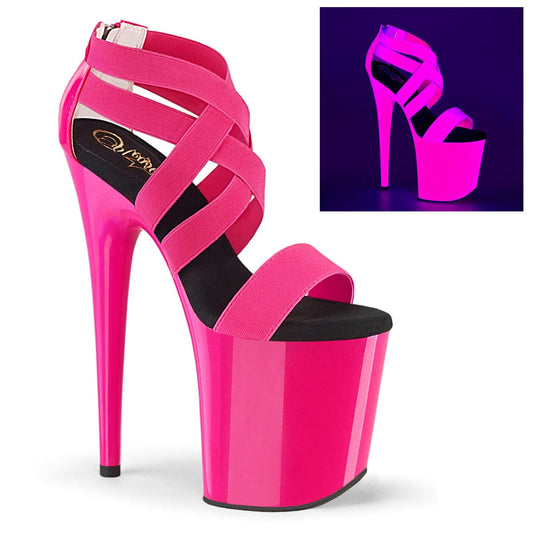 FLAMINGO-869UV Neon Hot Pink Elastic Band-Patent/Neon Hot Pink Platform Sandal Pleaser US Size (Women's): 5