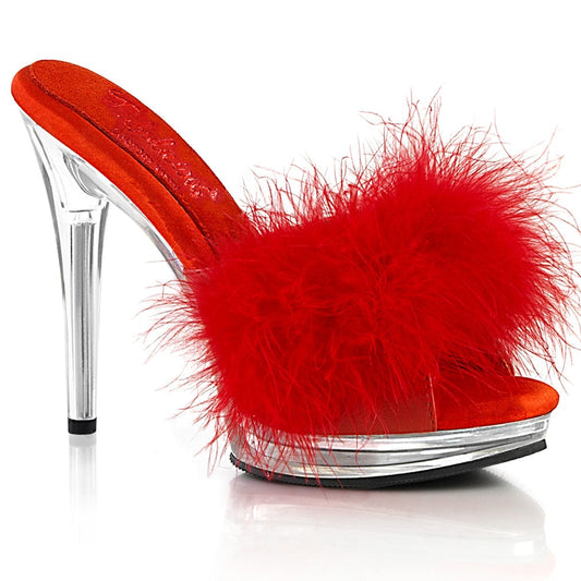 GLORY-501F-8 Red Faux Leather-Fur/Clear NEW Fabulicious US Size (Women's): 5