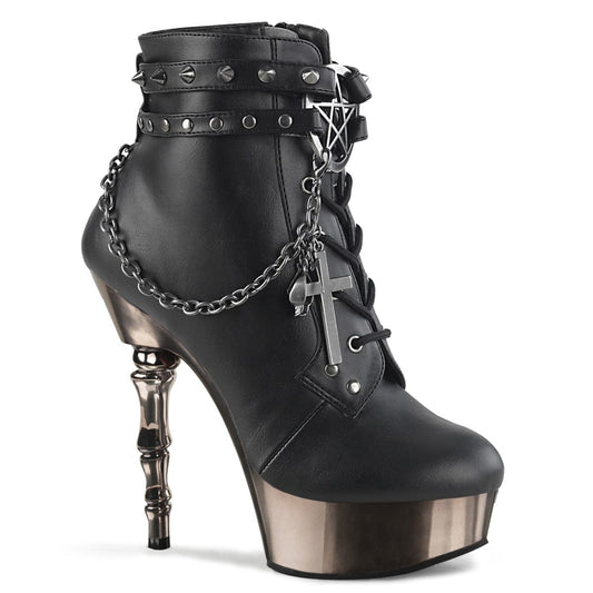 MUERTO-1001 Black Faux Leather/Pewter Chrome Ankle Boot Demonia US Size (Women's): 5