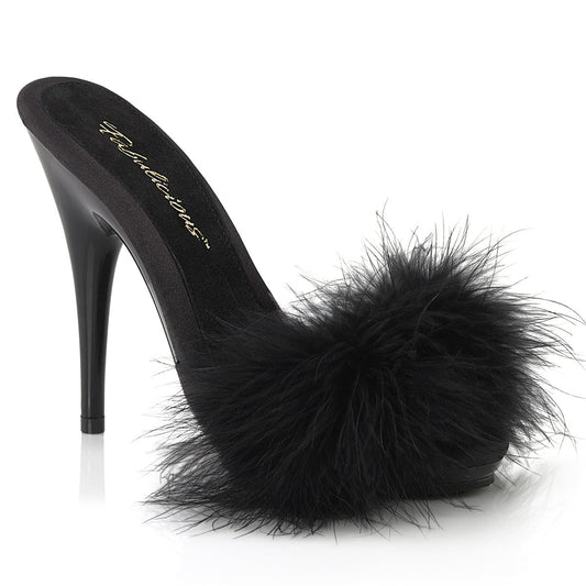 POISE-501F Black Satin-Marabou Fur/Black CURRENT Fabulicious US Size (Women's): 6