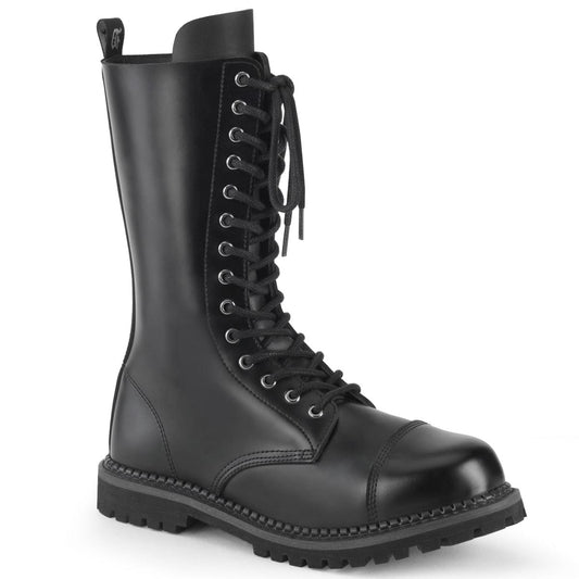 RIOT-14 Black Leather Mid-Calf Boot Demonia US Size (Unisex/Men's): 4