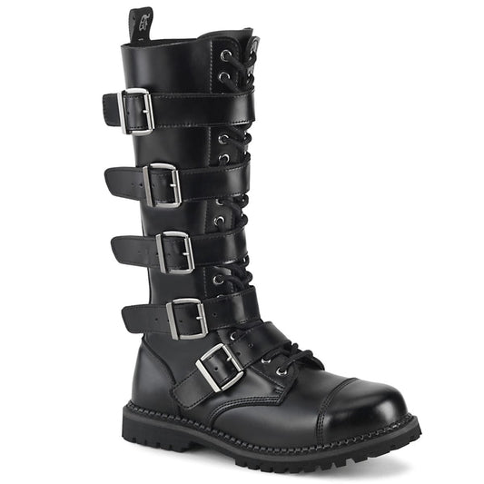 RIOT-18BK Black Leather Knee Boot Demonia US Size (Unisex/Men's): 4