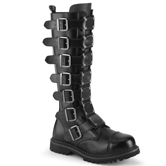 RIOT-21MP Black Leather Knee Boot Demonia US Size (Unisex/Men's): 4