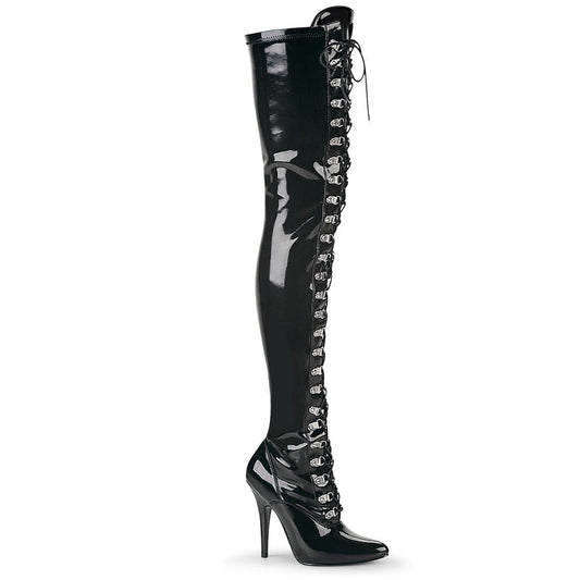 SEDUCE-3024 Black Stretch Patent Thigh Boot Pleaser US Size (Women's): 6