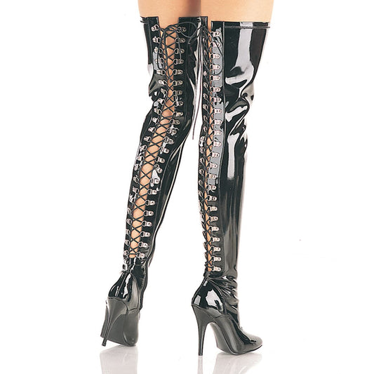 SEDUCE-3063 Black Stretch Patent Thigh Boot Pleaser US Size (Women's): 6