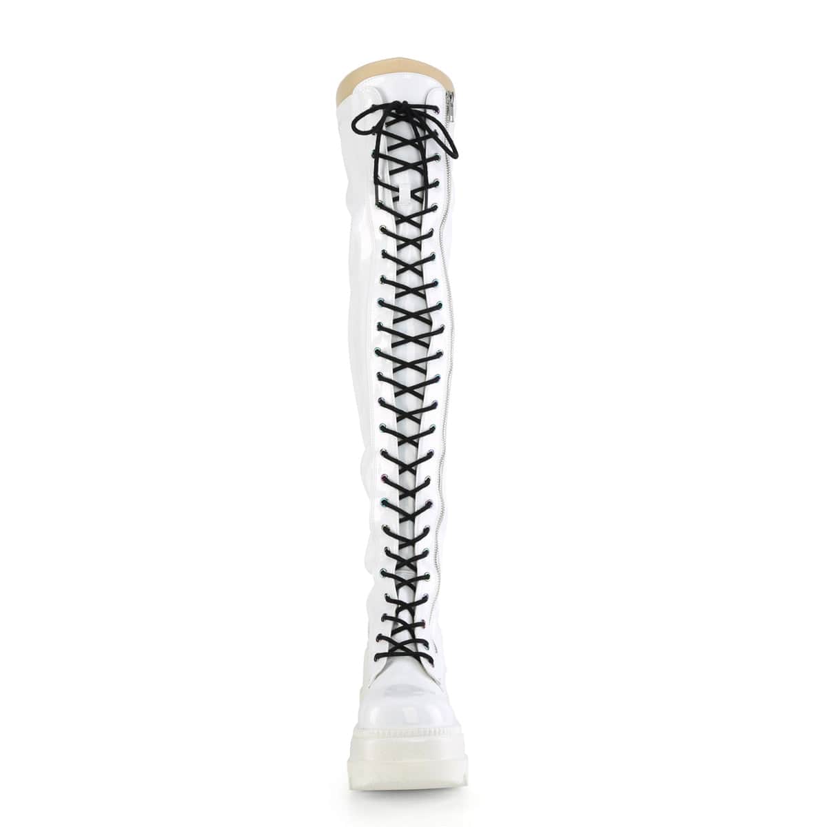 SHAKER-374 White Hologram Stretch Patent Thigh Boot Demonia US Size (Women's): 6