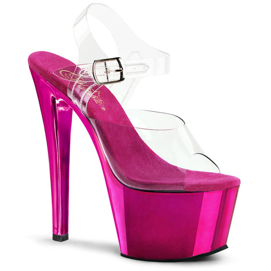 SKY-308 Clear/Hot Pink Chrome Platform Sandal Pleaser US Size (Women's): 5