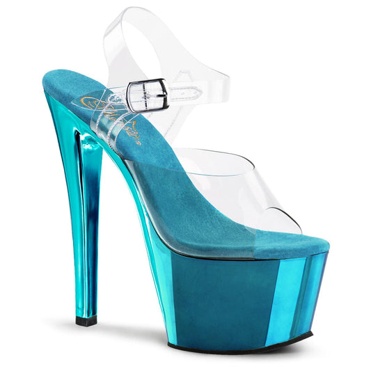 SKY-308 Clear/Turquoise Chrome Platform Sandal Pleaser US Size (Women's): 5