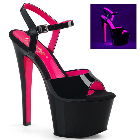 SKY-309TT Black Patent/Black-Neon Hot Pink Platform Sandal Pleaser US Size (Women's): 5