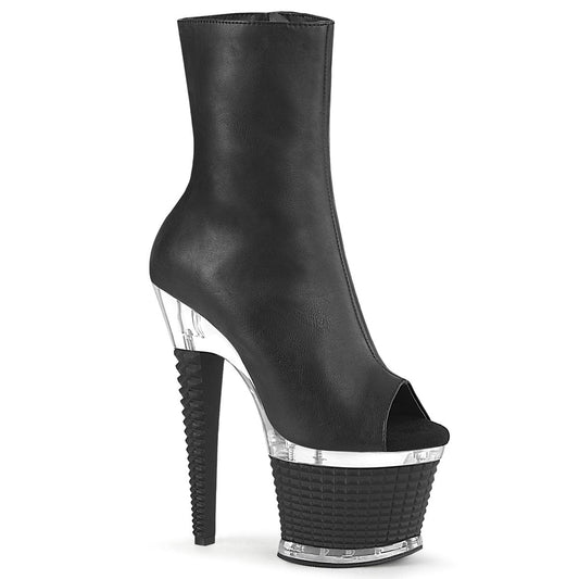 SPECTATOR-1012 Black Faux Leather/Clear-Black Matte Ankle Boot Pleaser US Size (Women's): 6