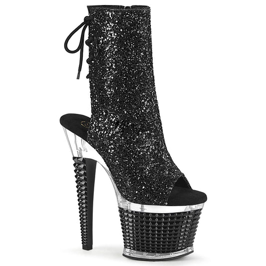 SPECTATOR-1018G Black Glitter/Clear-Black Ankle Boot Pleaser US Size (Women's): 6