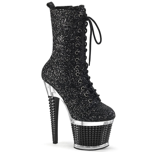 SPECTATOR-1040G Black Glitter/Clear-Black Mid-Calf Boot Pleaser US Size (Women's): 6