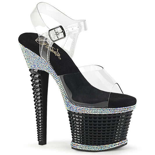 SPECTATOR-708RS Clear/Black-Rhinestones Platform Sandal Pleaser US Size (Women's): 6