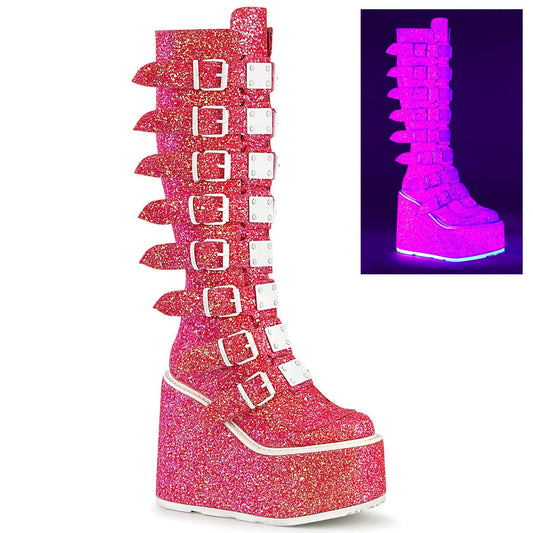 SWING-815UV Pink Glitter Knee Boot Demonia US Size (Women's): 6