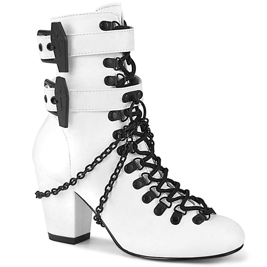 VIVIKA-128 White Vegan Leather Ankle Boot Demonia US Size (Women's): 6