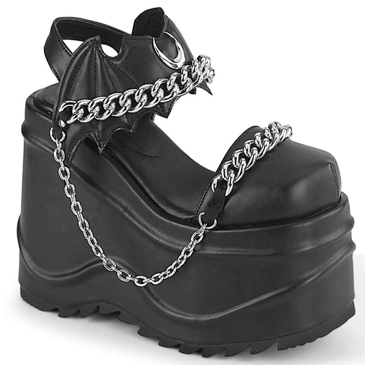 WAVE-20 Black Vegan Leather Sandal Demonia US Size (Women's): 6