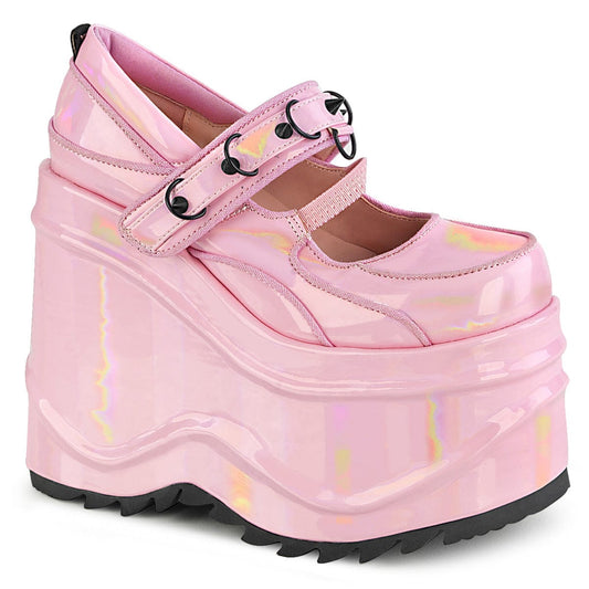 WAVE-48 Baby Pink Hologram Patent Mary Janes Demonia US Size (Women's): 6