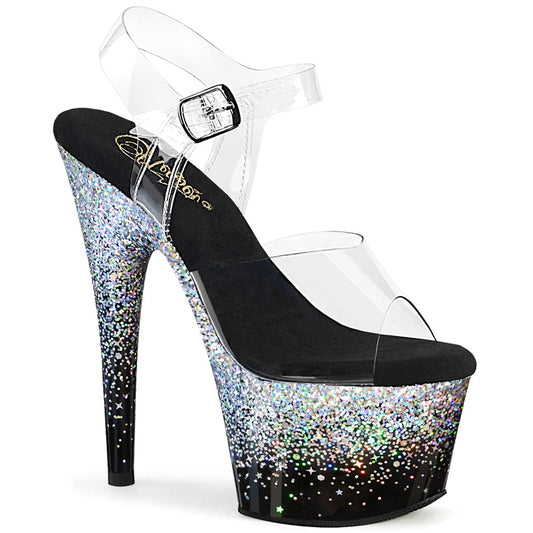 ADORE-708SS Clear/Black-Silver Multi Glitter Pleaser US Size (Women's): 5