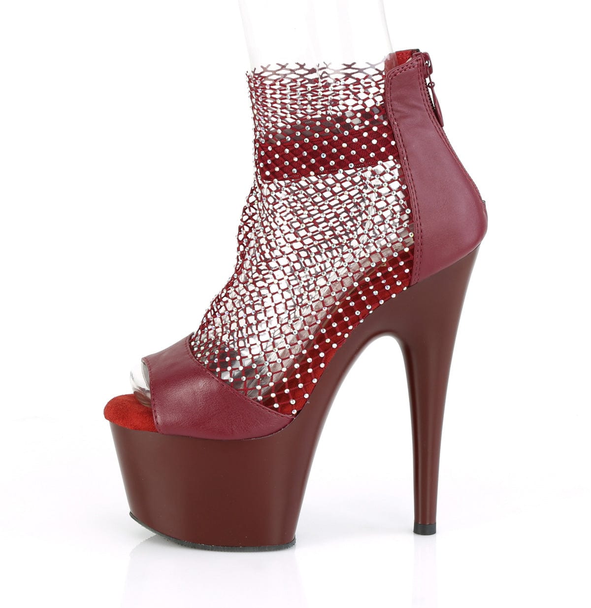 ADORE-765RM Burgundy F.Leather-Rhinestones Mesh/Burgundy Matt Platform Sandal Pleaser US Size (Women's): 5