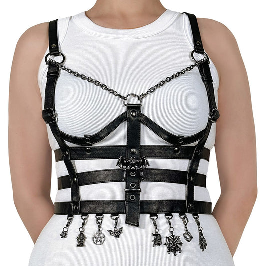 DA-118 Black Faux Leather Cage Body Harness Demonia US Size (Women's): S-M