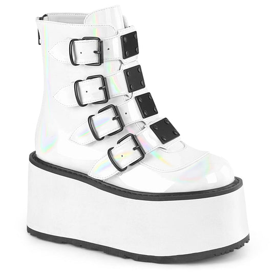 DAMNED-105 White Hologram Patent Demonia US Size (Women's): 6