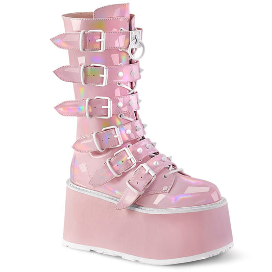 DAMNED-225 Baby Pink Hologram Patent Demonia US Size (Women's): 6