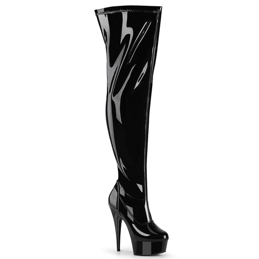 DELIGHT-3000WCF Black Stretch Patent/Black Pleaser US Size (Women's): 7